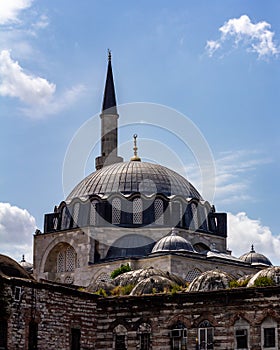 June 18, 2019 - Istanbul, Turkey - RÃ¼stem PaÅŸa Camii near the entrance to the Istanbul spice market