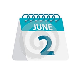 June 2 - Calendar Icon. Vector illustration of one day of month. Desktop Calendar Template