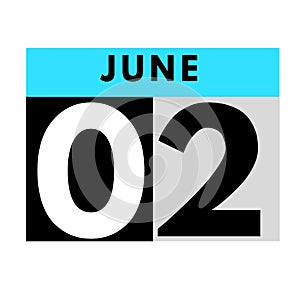 June 2 . flat daily calendar icon .date ,day, month .calendar for the month of June