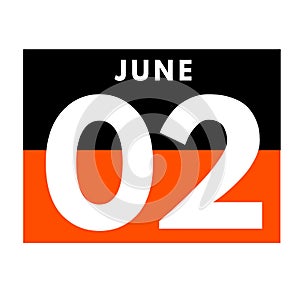 June 2 . Flat daily calendar icon .date ,day, month .calendar for the month of June