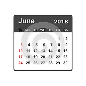 June 2018 calendar. Calendar planner design template. Week start
