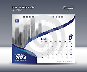 June 2024 - Calendar 2024 template vector, Desk Calendar 2024 design, Wall calendar template, planner, Poster, Design professional