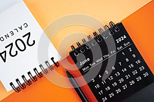 June 2024 desk calendar black and white color with pencil
