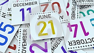 June 21 date on calendar leaf. 3D rendering