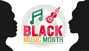 June is African American Music Appreciation Month or black music month background template. Holiday concept.