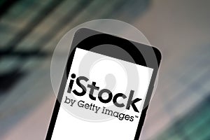 June 22, 2019, Brazil. In this photo illustration the iStock logo is displayed on a smartphone