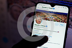 June 5, 2020, Brazil. In this photo illustration the official page of the President of the United States, Donald Trump, on Twitter