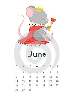 June calendar flat vector illustration