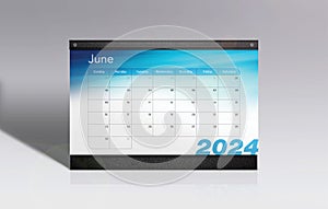 June 2024 Calendar isolated on gray background with space for copy photo