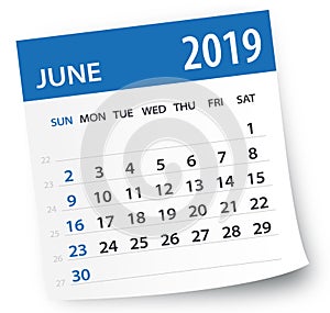 June 2019 Calendar Leaf - Vector Illustration photo