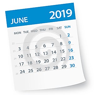 June 2019 Calendar Leaf - Vector Illustration