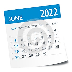 June 2022 Calendar Leaf - Vector Illustration photo