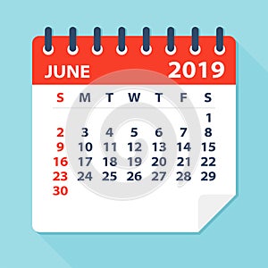 June 2019 Calendar Leaf - Vector Illustration photo