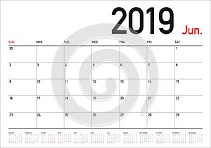 June 2019 desk calendar vector illustration