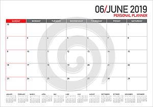 June 2019 desk calendar vector illustration