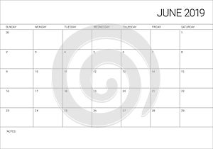 June 2019 desk calendar vector illustration photo