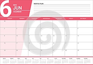 June 2019 desk calendar vector illustration