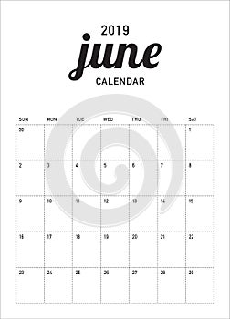 June 2019 desk calendar vector illustration