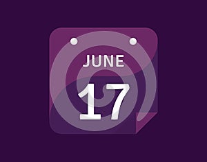 17 June, June 17 icon Single Day Calendar Vector illustration