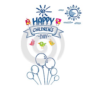 1 june international childrens day cartoon doodle style banner background. happy Children day greeting cad, icon or photo