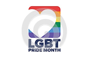 June is LGBT Pride Month. Holiday concept. Template for background, banner, card, poster with text inscription. Vector