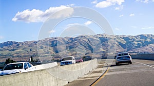 June 26, 2019 Milpitas / CA / USA - Driving on the express lane to switch between highways; Mission peak, Monument peak and