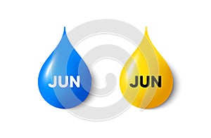 June month icon. Event schedule Jun date. Paint drop 3d icons. Vector