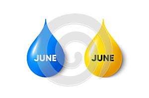 June month icon. Event schedule Jun date. Paint drop 3d icons. Vector