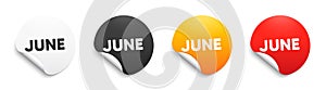 June month icon. Event schedule Jun date. Round sticker badge banner. Vector photo