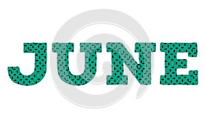 June month lettering typograph green colour isolated on white