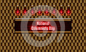 June, National Columnists Day, Neon Text Effect on wooden Background