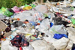 JUNE 19, 2020 Russia, Moscow: People throw away plastic bottles, bags and food waste, leave trash on the street. Concept of