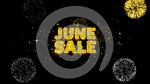 June Sale Text Reveal on Glitter Golden Particles Firework.