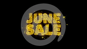 June Sale Text Sparks Particles on Black Background.