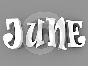 June sign with colour black and white. 3d paper illustration.