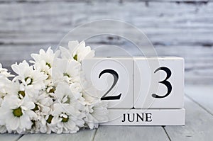 June 23th Calendar Blocks with White Daisies photo