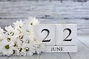 June 22th Calendar Blocks with White Daisies photo
