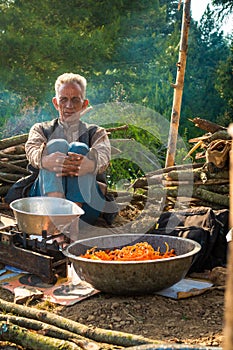 June 28th 2023 Uttarakhand, India. An old local man selling Jalebis ( Indian Sweet Dish)