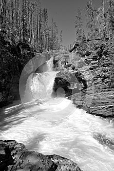 June Waterfall in Black and White, Glacier National Park