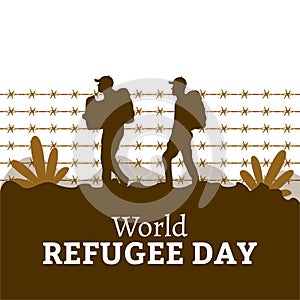 June 20 World Refugee Day special vector illustration and white text effect, painful illustration, sorrow, Pain, Refugee, white,
