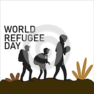 20 June World Refugee Day vector illustration and black color text effect, painful illustration, sorrow, Refugee, Refugee day,