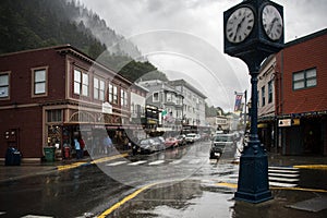 JUNEAU, ALASKA- SEPT 1, 2017: Downtown Juneau Alaska when it rained. Juneau is a capital of the state of Alaska.