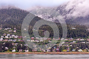 Rows of houses along Gastineau Channel, Juneau, Alaska, USA photo
