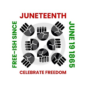 Juneteenth Celebrate Freedom Day. Free-ish since June 19, 1865. Clenched fists in air in square shape