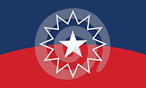 Juneteenth flag - white star and surrounding star-burst on red and blue. Vector flag for Juneteenth day - African