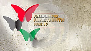 Juneteenth Freedom Day abstract graphic background with iconic butterflies