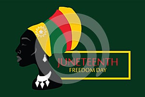 Juneteenth Freedom Day. Silhouette of African American woman with headdress.