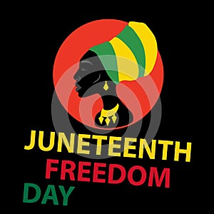 Juneteenth Freedom Day. Silhouette of African American woman with headdress.