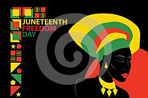 Juneteenth Freedom Day. Silhouette of African American woman with headdress.