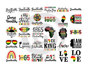 Juneteenth quotes bundle. African American holiday Black history 30 designs set. Vector template for typography poster